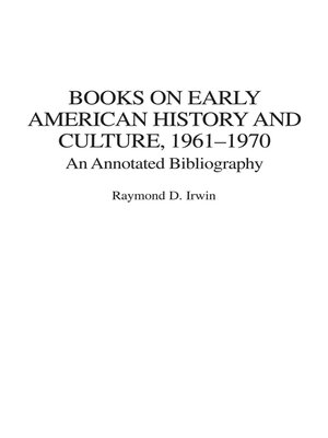 cover image of Books on Early American History and Culture, 1961-1970